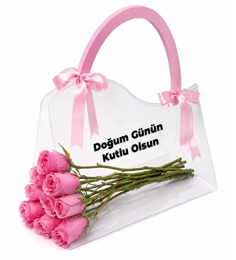 Şeffaf Çantada Pembe Gül Buketi - Amasya çiçek siparişi